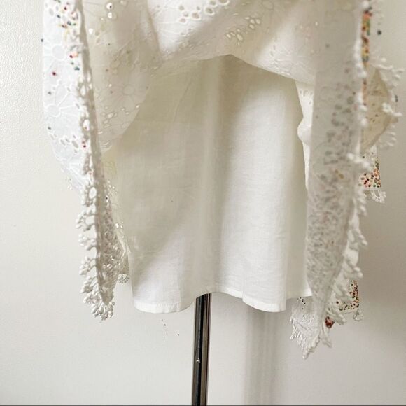 Farm Rio White Eyelet Beaded Ruffle Mini Dress NWOT XS - Picture 6 of 11
